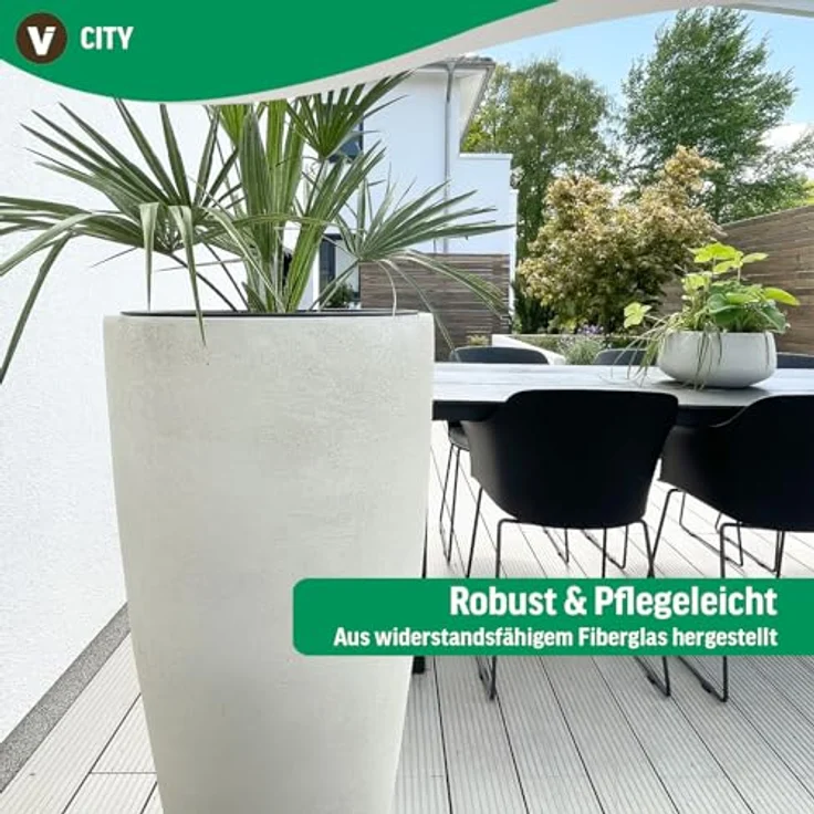 VIVANNO Pflanzkübel Fiberglas CITY Rund, Gold Blattoptik Hochglanz 37x80 cm – Bild 6