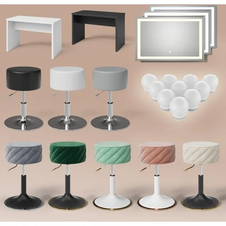 Livinity® Schminktisch Imola, Weiß, mit LED-Spiegel und Hocker (3-St) – Bild 8
