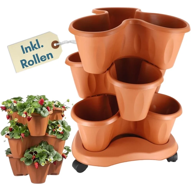 GarPet Blumentopf Pflanzturm Erdbeerturm 3er Set Säulentopf Stapelbar Vertikaler Garten – Bild 1