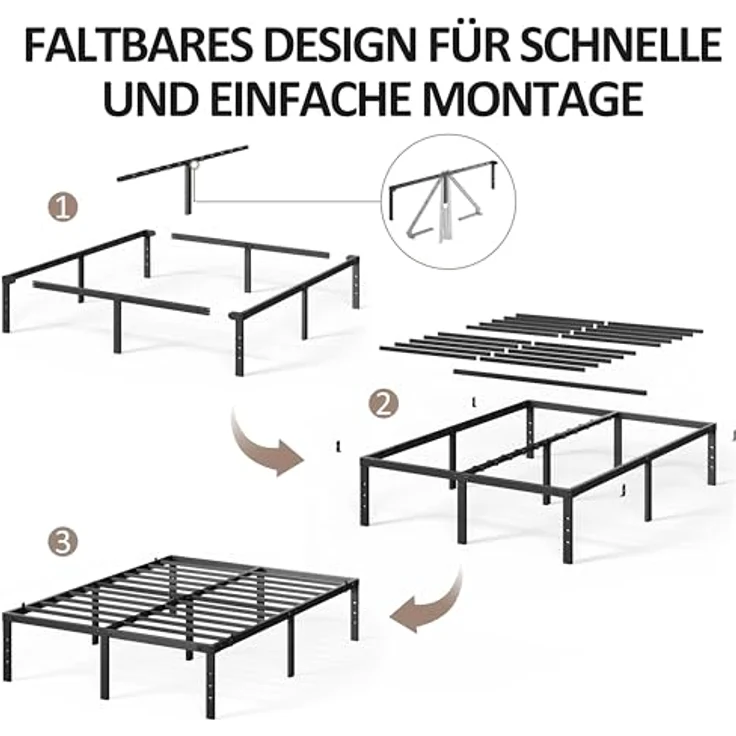 Yaheetech Bettrahmen 36cm H Metallbett mit Lattenrost, Bettgestell aus Metall, Modern Doppelbett Einzelbett Leichte Montage, Schwarz 160x200 cm – Bild 8