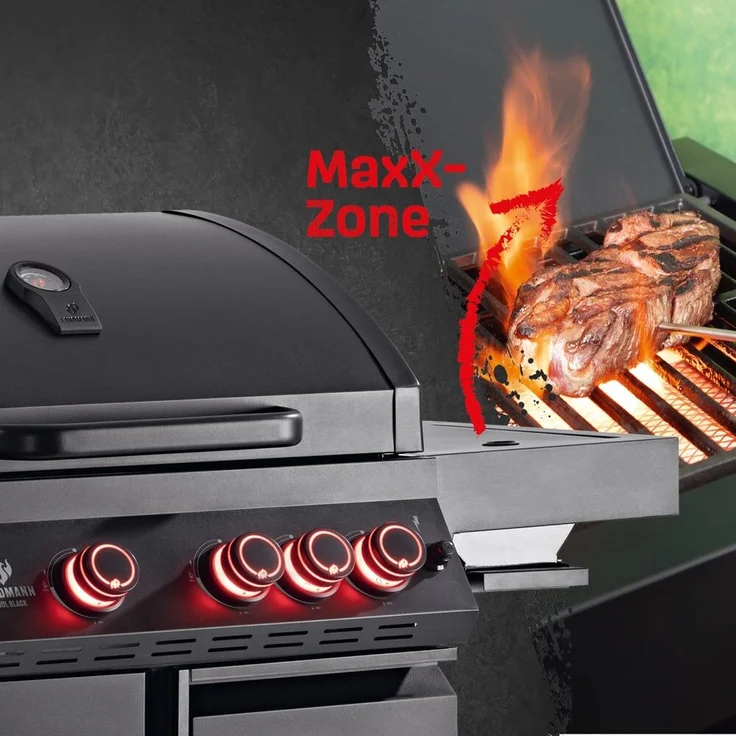 LANDMANN Gasgrill COOL BLACK 4.1 maxX DE 150,5cm schwarz 22161 GR Gusseisen/Warmhalterost – Bild 2