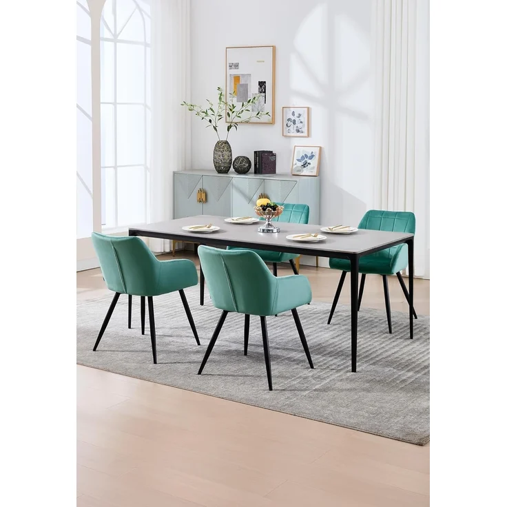 WOLTU 4 x Esszimmerstühle 4er Set Esszimmerstuhl Küchenstuhl Polsterstuhl Design Stuhl mit Armlehnen, mit Sitzfläche aus Samt, Gestell aus Metall, Türkis, BH93ts-4 – Bild 2