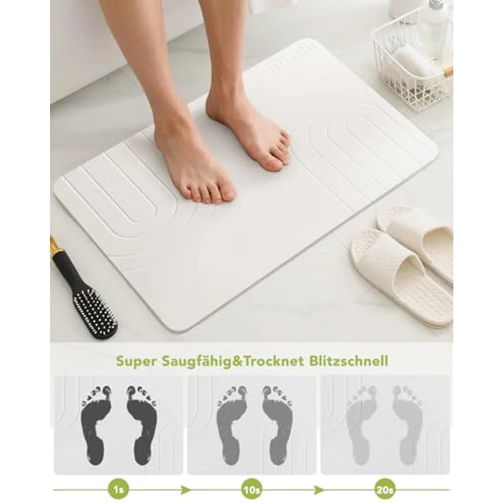 Ribelli Kieselgur Badematte rutschfest 60x39 cm, Duschvorleger Badvorleger Schnelltrocknend, 100% Natürlich Stein Bodenmatte, Bad Matte Super Saugfähig Badezimmermatte – Bild 4
