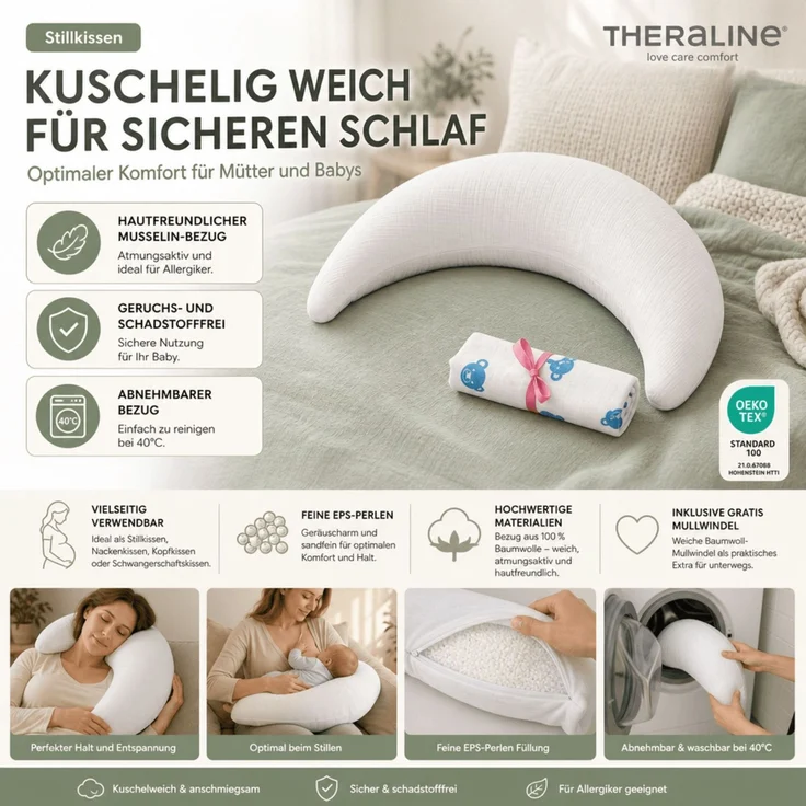 Theraline Musselinmond Stillkissen 140 x 27 cm TOP – Bild 6