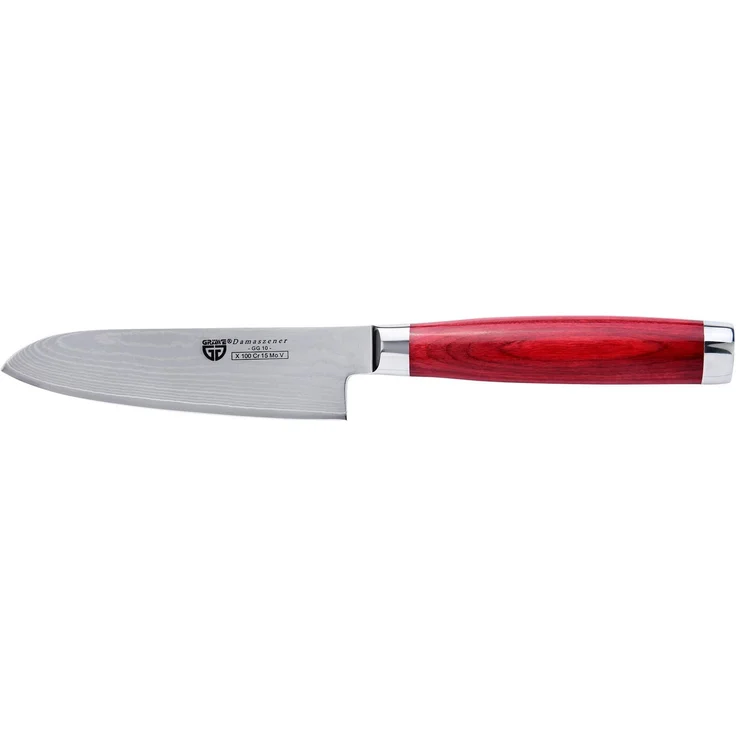 Damaszener Santokumesser 12,5 cm Klinge, GG-10 Stahl mit Hartholzgriff – Bild 2