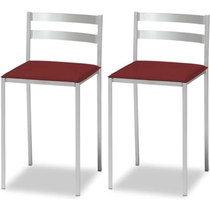 ASTIMESA 2 Küchenhocker mit niedriger Rückenlehne, horizontalen Streifen und gepolstertem Sitz, Aluminiumgestell, Sitzfläche aus Kunstleder, Bordeauxrot – Bild 1