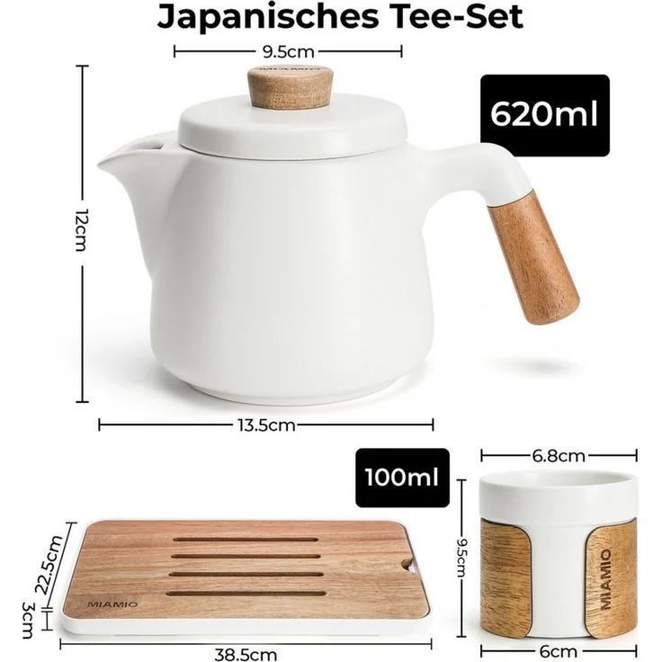 MiaMio Teeservice japanisch mit 6 Teebechern, 100 ml, Weiß, Keramik – Bild 2