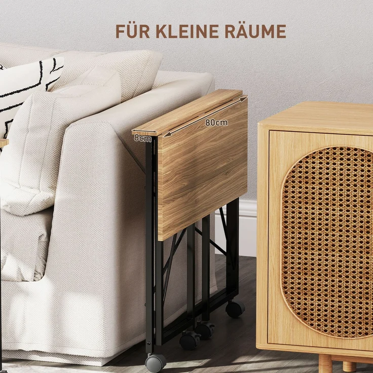 MELAYR, Klappbarer Schreibtisch mit Rädern, platzsparend, Stahl, MDF, Eiche, 80 x 40 x 75 cm – Bild 6