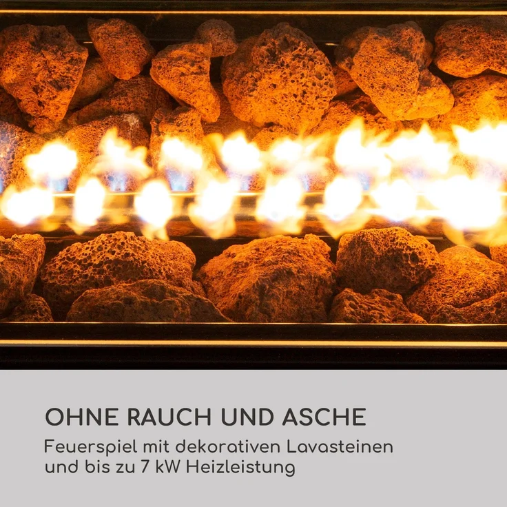 Tofino Gasheizer mit Tisch Metall Eichenholz Lavasteine 7 kW Weiß – Bild 5