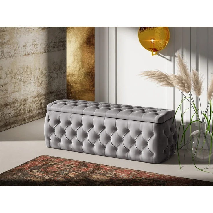 Polsterhocker mit Stauraum ERNESTO 140x50x45 cm Elisa Velvet Hellgrau – Bild 1