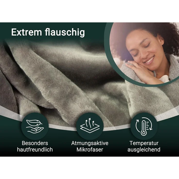 ZOLLNER Kuscheldecke flauschig, 150x200 cm, taupe, 100% Polyester – Bild 4