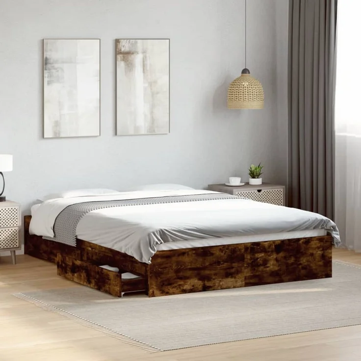 vidaXL Bettgestell mit Schubladen Räuchereiche 120x200cm Holzwerkstoff 3280668 – Bild 1