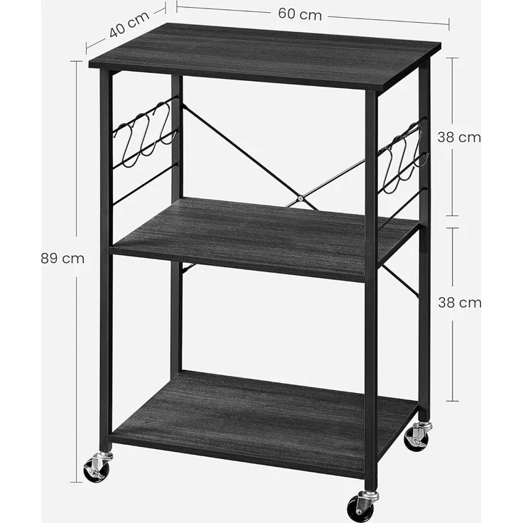 Songmics 'Vasagle' Servierwagen mit 3 Regalböden, Metall, ebenholzfarben-schwarz, 40 x 60 x 89 cm – Bild 4