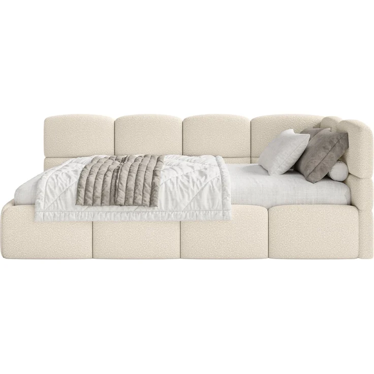 Selsey 'Cloudy' Jugendbett rechts, Matratze & Rausfallschutz, Bouclé Hellbeige, 90x200 cm – Bild 7