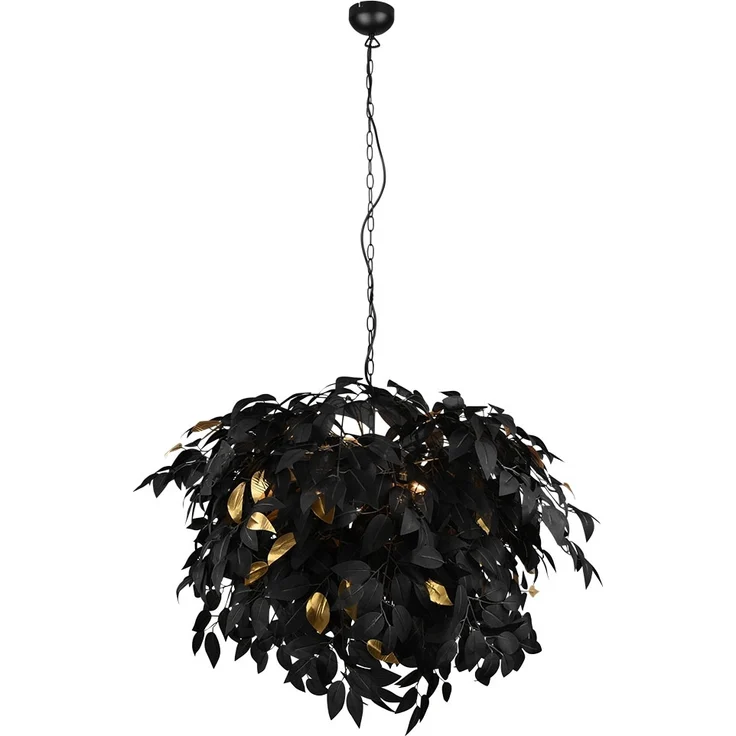 Pendelleuchte, 4-Flammig, Blätter, schwarz-gold, D 70 cm – Bild 1