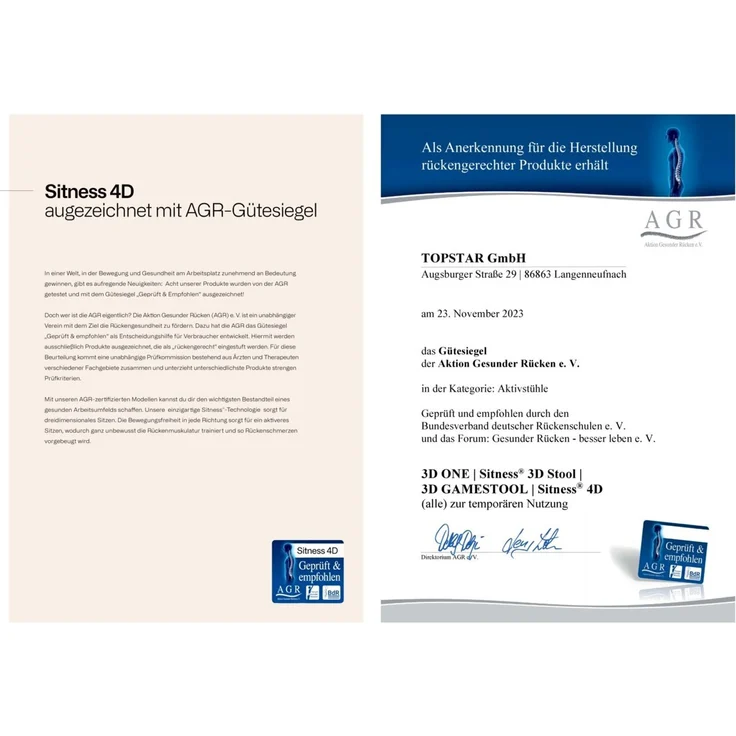 Sitness 'Aktiv-Sitz 4D' Ergonomischer Bürostuhl, Stoff weiß/grau, 37.5 x 64 x 36 cm, 110 kg belastbar – Bild 3