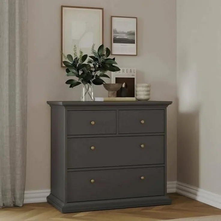 Dmora Kommode mit Vier Schubladen, Farbe Grau, 96,2 x 86,9 x 48,5 cm