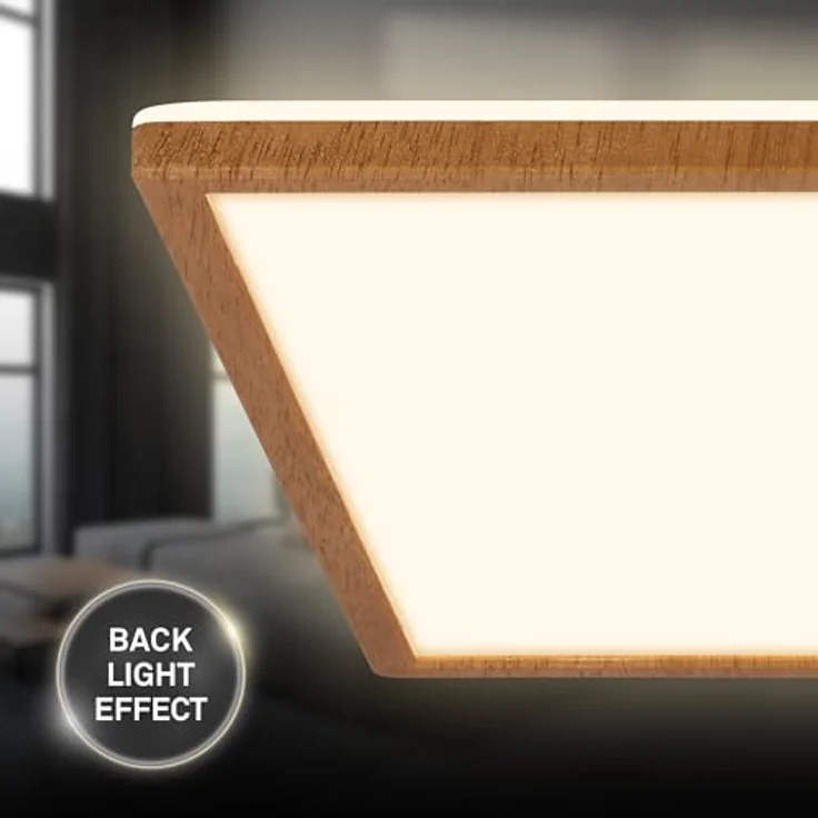 BRILONER - LED Deckenlampe mit indirektem Licht, flach, warmweißes Licht, Lampe, Deckenleuchte, Wohnzimmerlampe, LED Panel, Küchenlampe, Schlafzimmerlampe, 42x42x3 cm, Holzrahmen – Bild 4