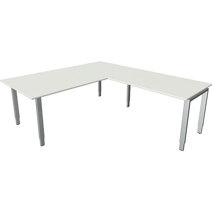 Kerkmann Schreibtisch Besprechungstisch 4170 Form 5 200x100x68-82 cm Vierfuß-Gestell höhenverstellbar mit Anbautisch Lichtgrau