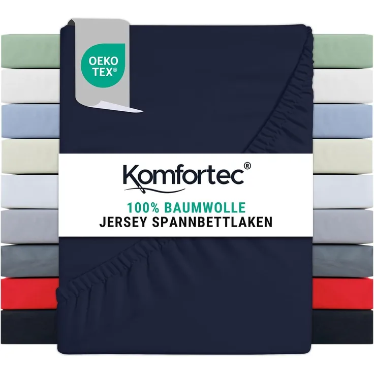 Komfortec Jersey Spannbettlaken 160x200 cm, 100% Baumwolle, Blau