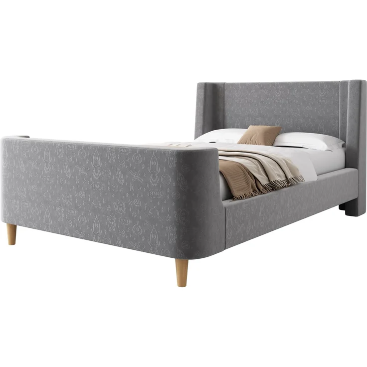 Merax Kinderbett Polsterbett,Einzelbett Schlittenbett mit kosmischem Muster, 90 x 200 cm, Für Jungen & Mädchen, Grau, Samt (Ohne Matratze) – Bild 10