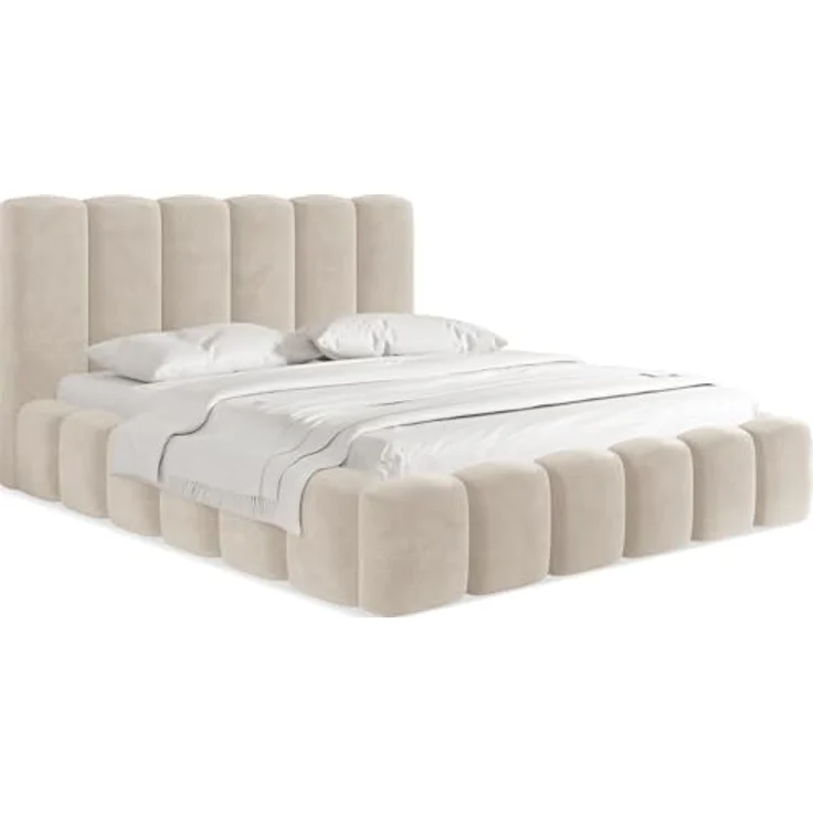 WFL Group Polsterbett, Beige, Holz, 20x200 cm mit integriertem Bettkasten und modernem Säulendesign – Bild 3