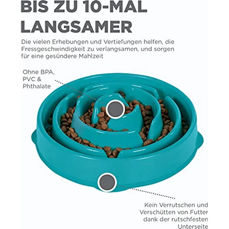 Kyjen 51002 Outward Hound Fun Feeder Slow Feed Interaktiver Bloat-Stop-Futternapf für Hunde, Größe L, blau – Bild 6
