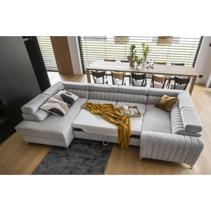 Lukas Möbel Wohnlandschaft Wohnlandschaft Linus mit Schlaffunktion Bettkasten XXL-Sofa in U-Form, mit verstellbaren Kopfstützen – Bild 4