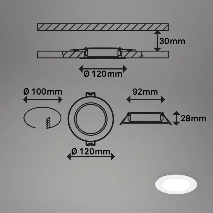 Briloner LED-Einbauleuchten Ultraflat 3er Set 6W 660lm weiß – Bild 5