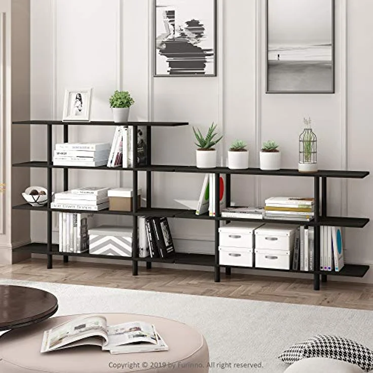 Furinno breites Regal mit 3 Ebenen, Espresso/Schwarz, 29.49 x 119.9 x 70.69 cm – Bild 4