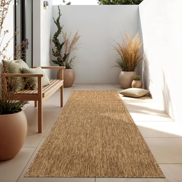 Paco Home Outdoor Teppich Wetterfest Wohnzimmer Balkon Küchenteppich Flachgewebe Sisaloptik Meliert Einfarbig, Grösse:80x250 cm, Farbe:Coffee – Bild 2