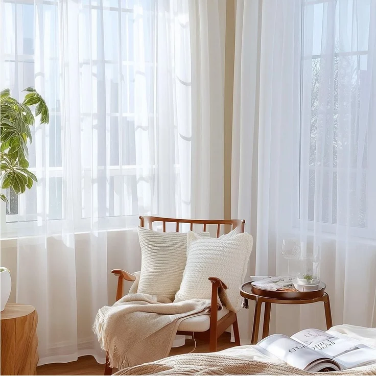 Deconovo Gardine Wohnzimmer Gardinenschals mit Kräuselband Gardinen Wohnzimmer 1er Set, Store – Bild 3