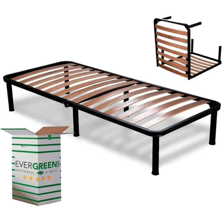 EVERGREENWEB Orthopädischer Lattenrost 90x190 Faltbar, 35 cm Hoch, Extra Komfort Holzleisten mit 6 Abnehmbar Füße Verstärkte Rahmen aus Stahl, Klappbarer Bettgestell für alle Betten und Matratzen