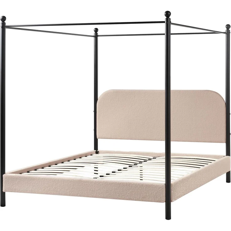 Himmelbett Bouclé DANNEMOIS 160 x 200 cm Taupe – Bild 4