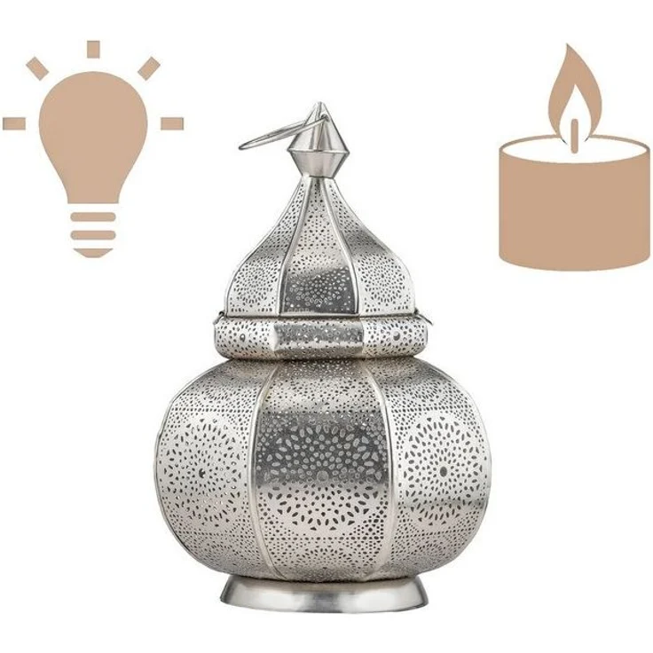 Marrakesch Orient & Mediterran Interior Nachttischlampe Orientalische Laterne Leuchte Tischlampe Lamisa Silber, Handarbeit – Bild 4