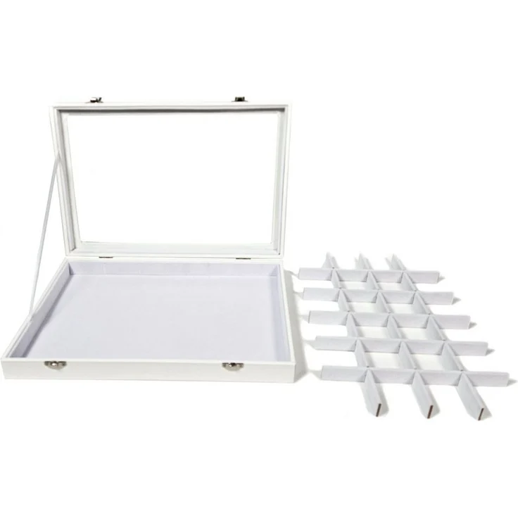 Yudu Schmuckkasten Schmucklade Schmuckkasten Schaukasten mit Glasdeckel Weiss – Bild 4