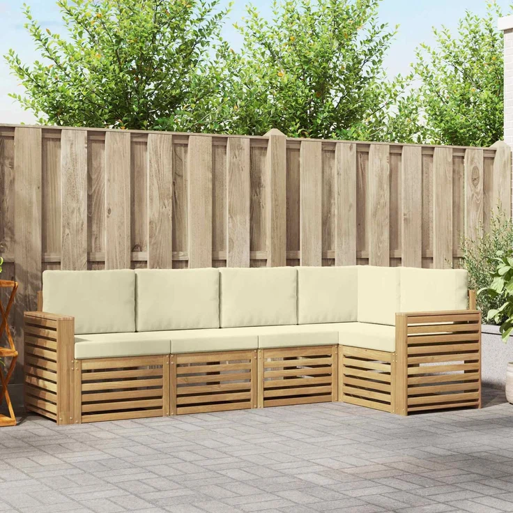 vidaXL Outdoor-Sofagarnitur 5 stk. 5-Sitzer Weiß und Creme Polyester 3391840 – Bild 1