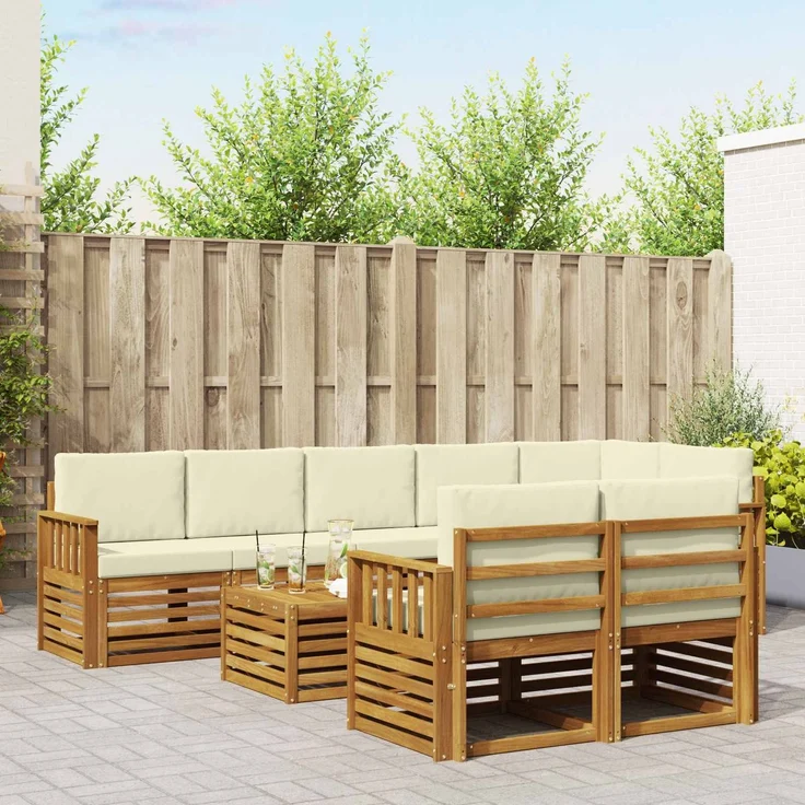 vidaXL Outdoor-Sofagarnitur 9 stk. 8-Sitzer Natur und Creme 3375040 – Bild 1