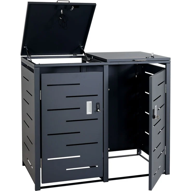 2er-Mülltonnenverkleidung HWC-E83, Mülltonnenbox Mülltonnenabdeckung, erweiterbar 103x115x63cm ~ anthrazit, Stahl 38kg – Bild 9