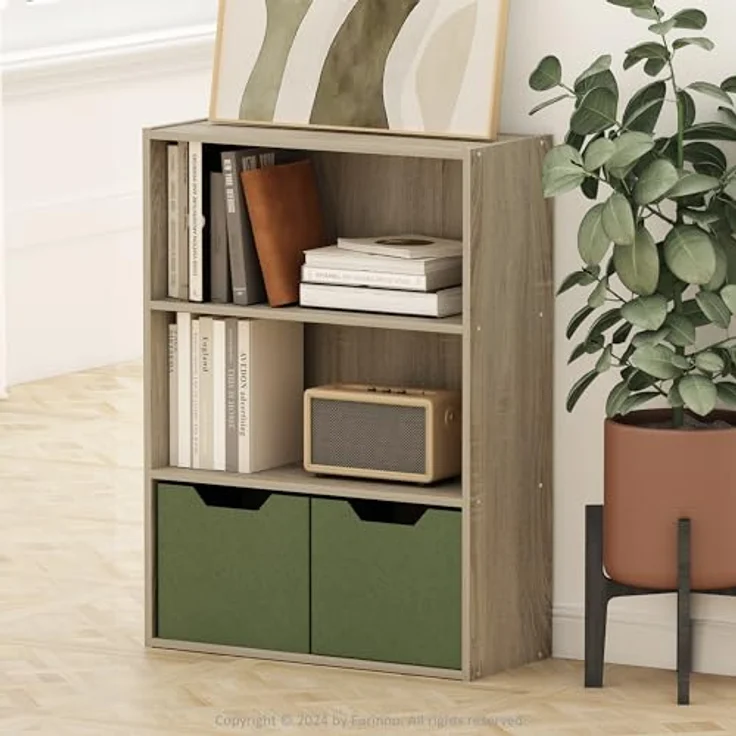Furinno Pasir 3-Stufe offenes Regal, Bücherregale, Sonoma Oak, 57. 7 (Breite) x 80 (Höhe) x 24. 1 (Tiefe) cm – Bild 3