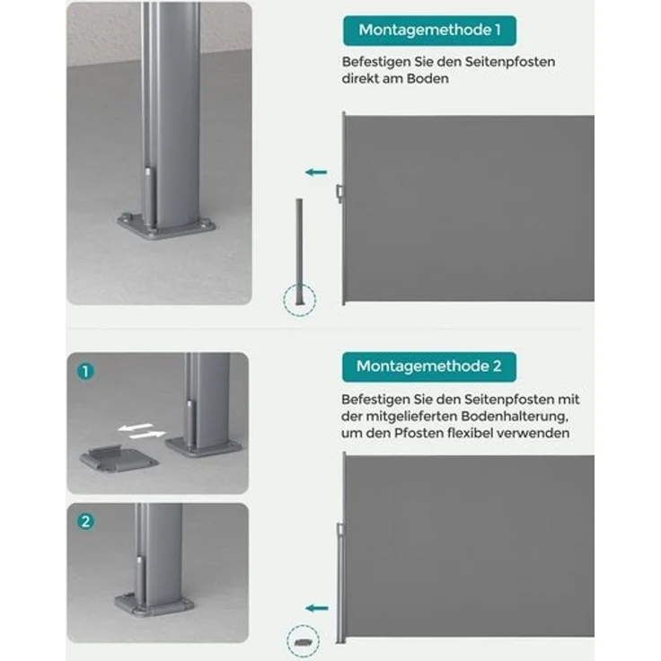 SONGMICS Alu-Seitenmarkise, ausziehbar, blickdicht, Grau, 200x350 cm – Bild 5