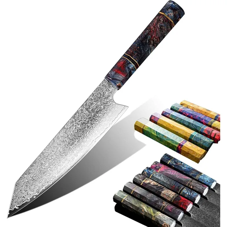 Damastmesser, das Küchenmesser und Universalmesser unikater Holzgriff Santokumesser mega scharf