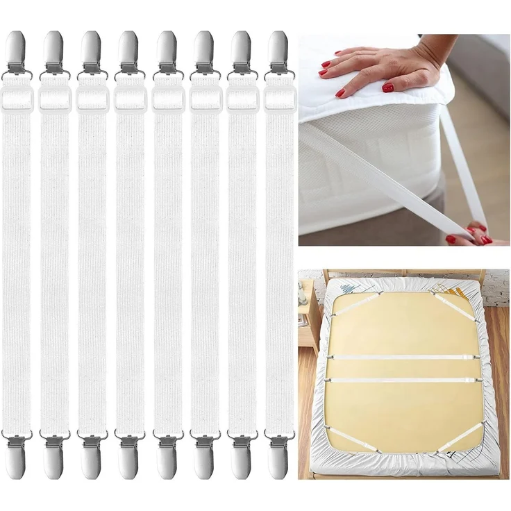 FELIXLEO Spannbettlaken Bettlakenspanner 8 Stück Elastisch mit Metallclips Weiß, (8 Stück) – Bild 5