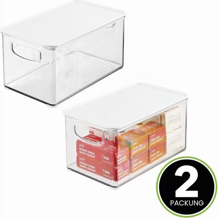 mDesign Organizer Box Aufbewahrung Ablage Deckel Griff 2er-Set Transparent/Weiß – Bild 4