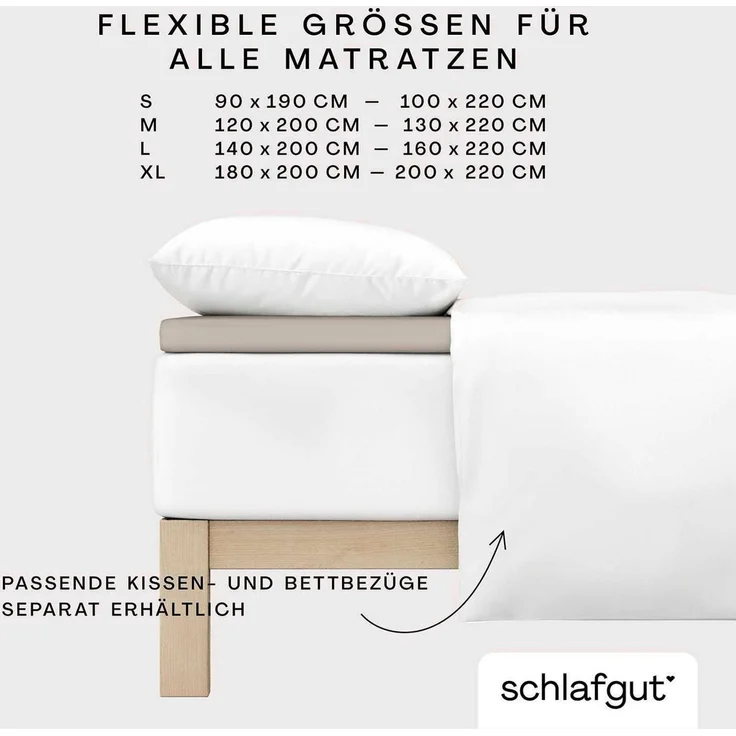 Schlafgut 'PURE TOPPER' Spannbettlaken, für Topper bis 10 cm Höhe, Sand Mid, L 140x200 cm - 160x220 cm, 100% Bio-Baumwolle – Bild 3