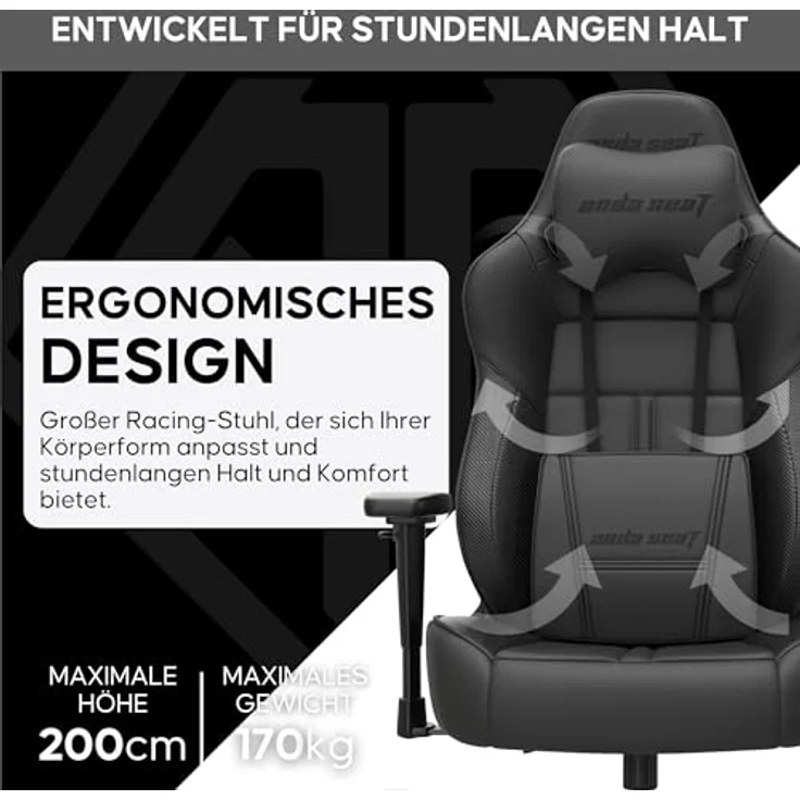 Anda Seat Dark Demon Dragon Gamerstuhle für Erwachsene – Ergonomischer Gaming Bürostuhl mit 4D-Armlehnen, Hochdichtem Schaum, Lendenkissen, Ergonomisch Design, Maximale Belastbarkeit 170kg, Schwarz – Bild 3