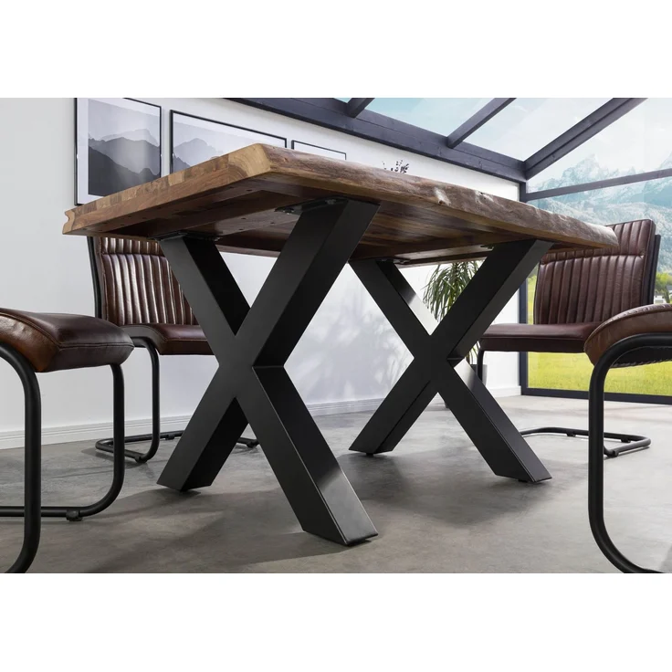 Baumtisch Sheesham 140x90x77 natur sandgestrahlt / X-Beine anthrazit matt FREEFORM 5 – Bild 3