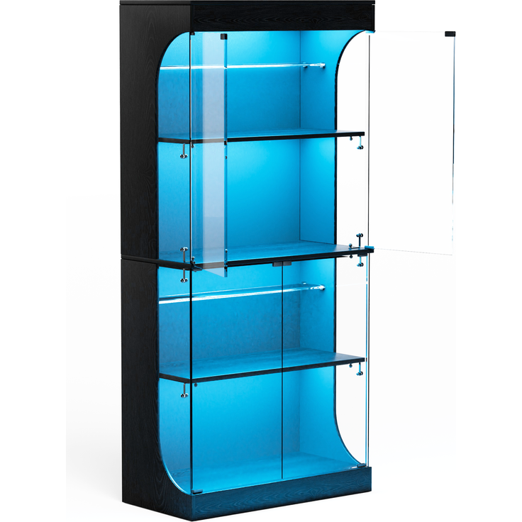 Vierstöckige Glasvitrine mit Stauraum, LED-Beleuchtung, Glastüren und intelligenten Sensoren, Als staubdichte Glasvitrine für Wohnzimmer, Schlafzimmer und Büros geeignet, Schwarz, 80*35*165cm--Schwarz--80x35x165cm--YOUDENOVA – Bild 8