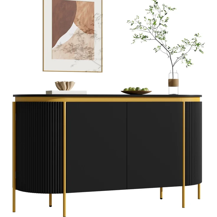 ZUBALIYA Sideboard 140x38x80 cm, mit 4 Türen, aus MDF, Schwarz – Bild 1