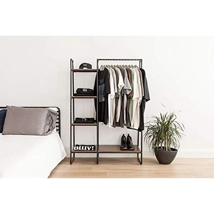 Iris Ohyama Kleiderständer mit Holzregalen, 4 Ebenen, Schwarz, Modernes, Robuster Rahmen, rutschfest, Für Schlafzimmer, Studio, Schrank, Kleidung & Schuhe, Wäscheständer, Einfacher Aufbau, PI-B3 – Bild 4